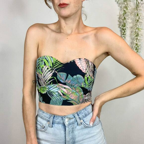 NWT LF LOVE strapless tube top leaf print sweetheart neckline resort 2527 - Picture 1 of 10